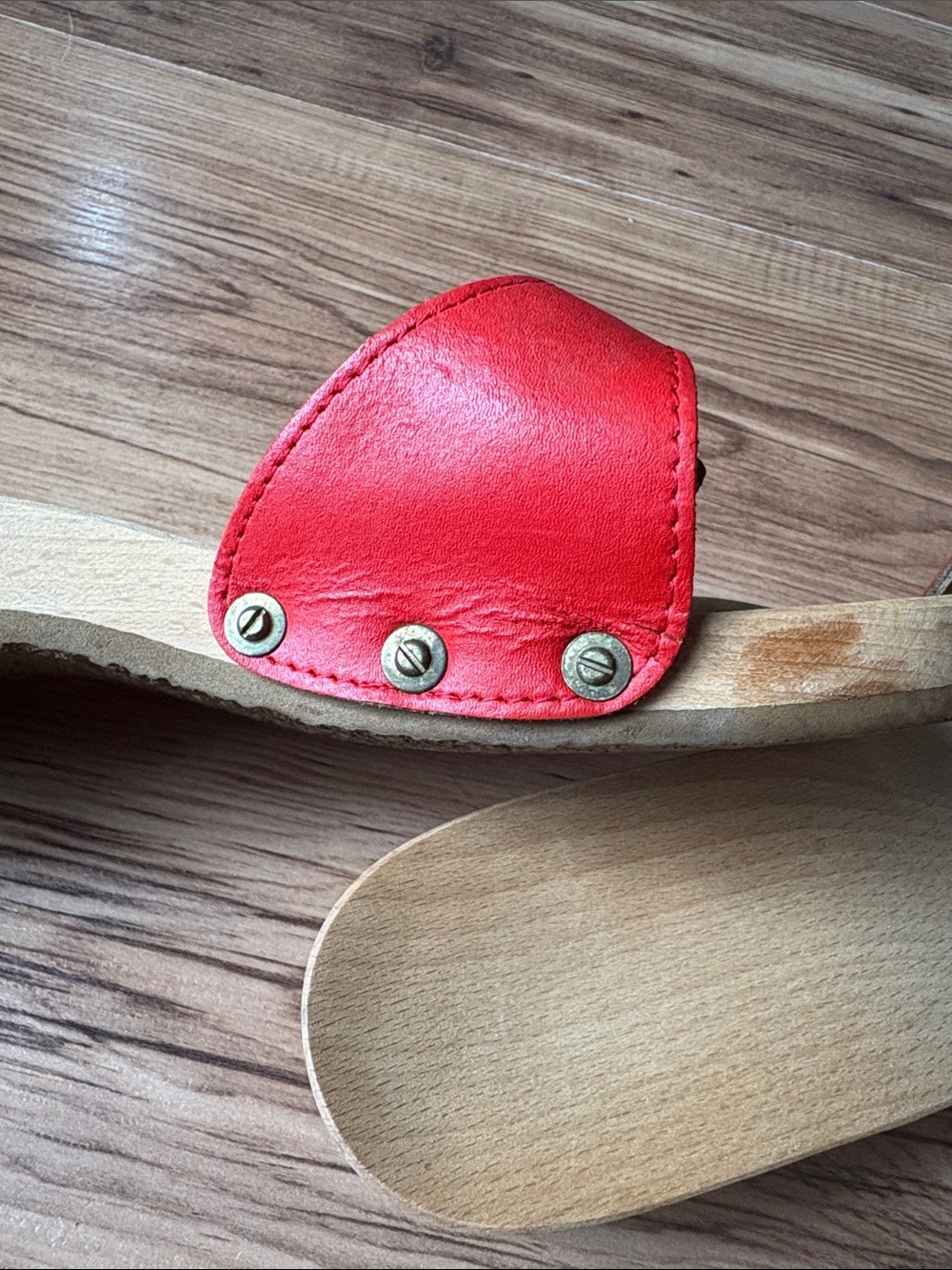 Dr. Scholl's wooden Red Leather Slide Sandals with Buckle - Picture 5 of 8